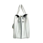 MCM Pebbled Leather Top Handle Tote Bag with Webbing Strap - White