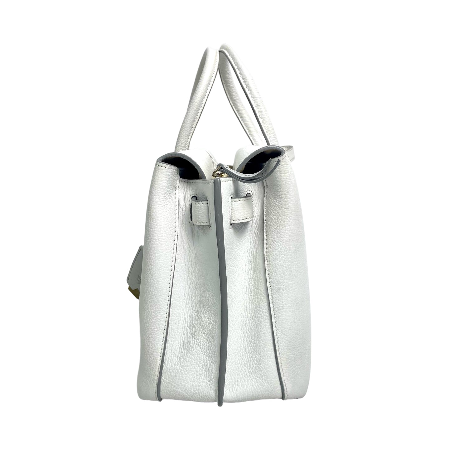 MCM Pebbled Leather Top Handle Tote Bag with Webbing Strap - White