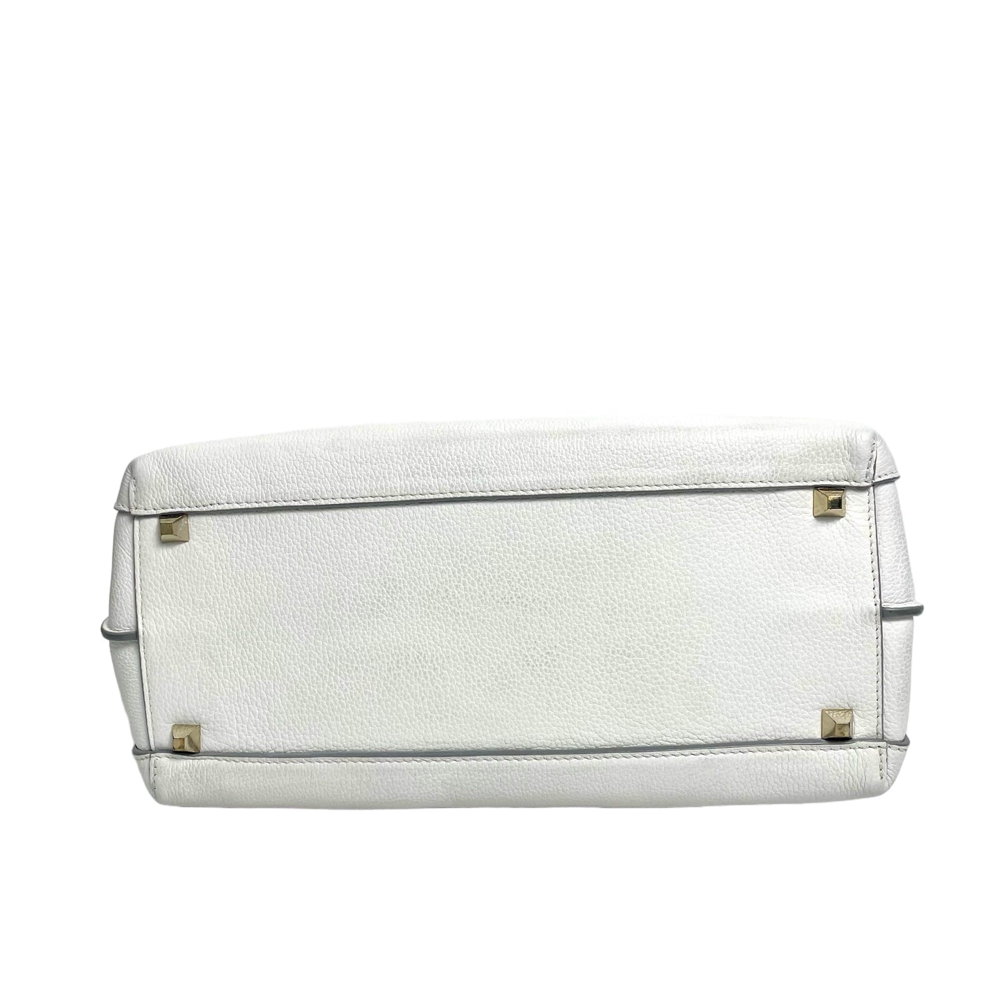 MCM Pebbled Leather Top Handle Tote Bag with Webbing Strap - White