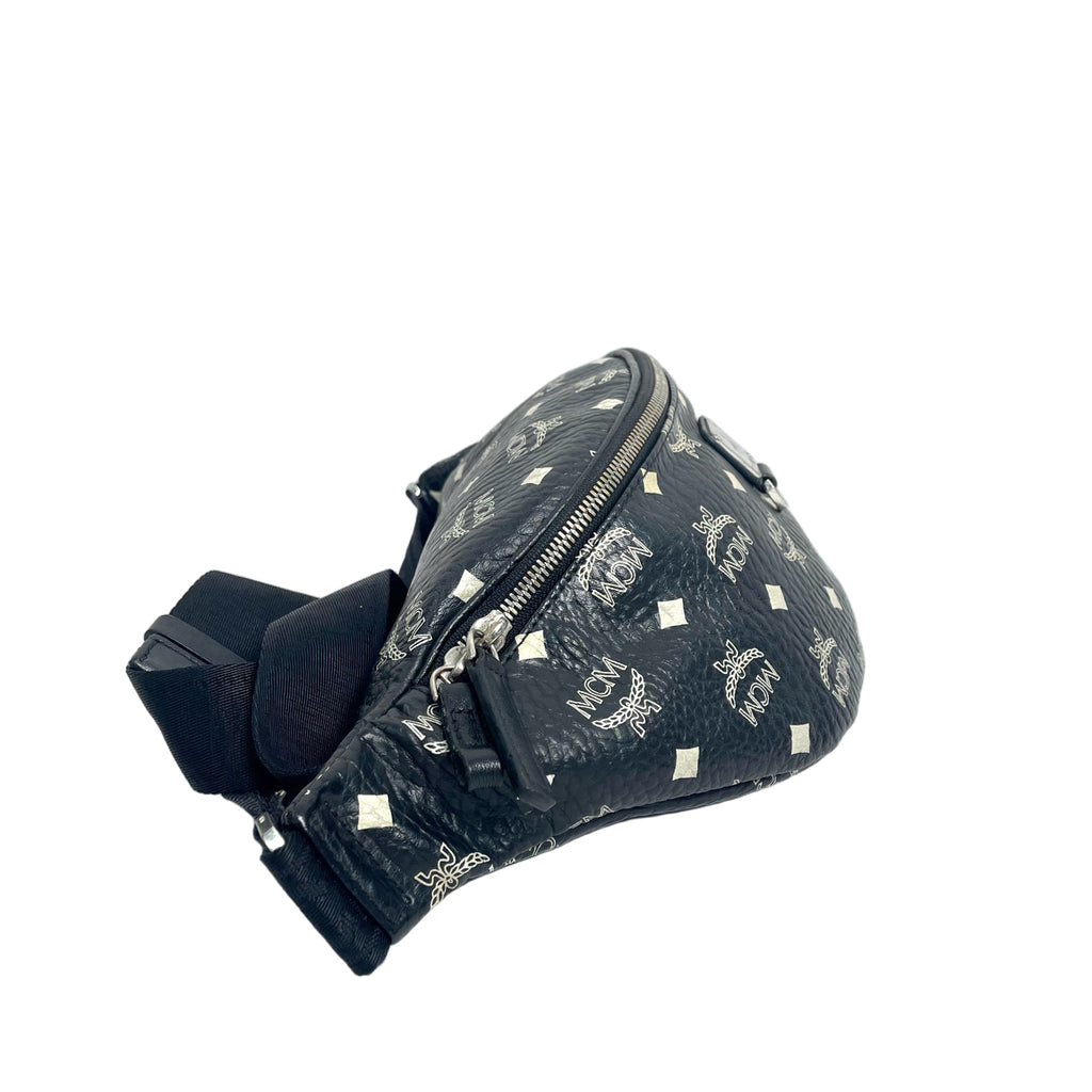 MCM Visetos Monogram Leather Sling Crossbody Chest Bag - Black