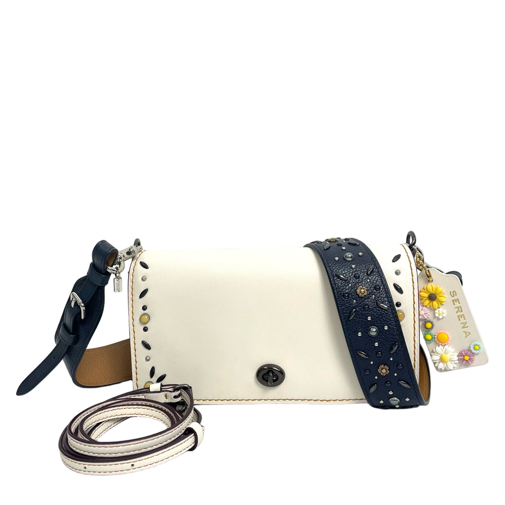 Coach Dinky Embellished Leather Shoulder Bag with Two Straps - White