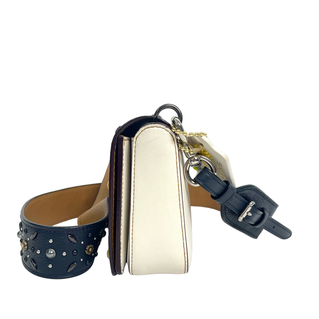 Coach Dinky Embellished Leather Shoulder Bag with Two Straps - White