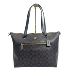 Coach Signature Canvas Large Zipper Tote Bag with Front Pocket - Brown/Black