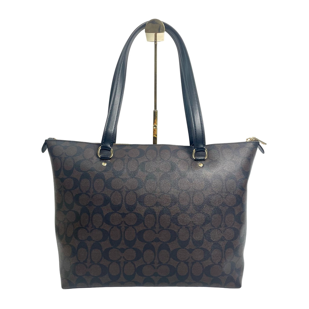 Coach Signature Canvas Large Zipper Tote Bag with Front Pocket - Brown/Black