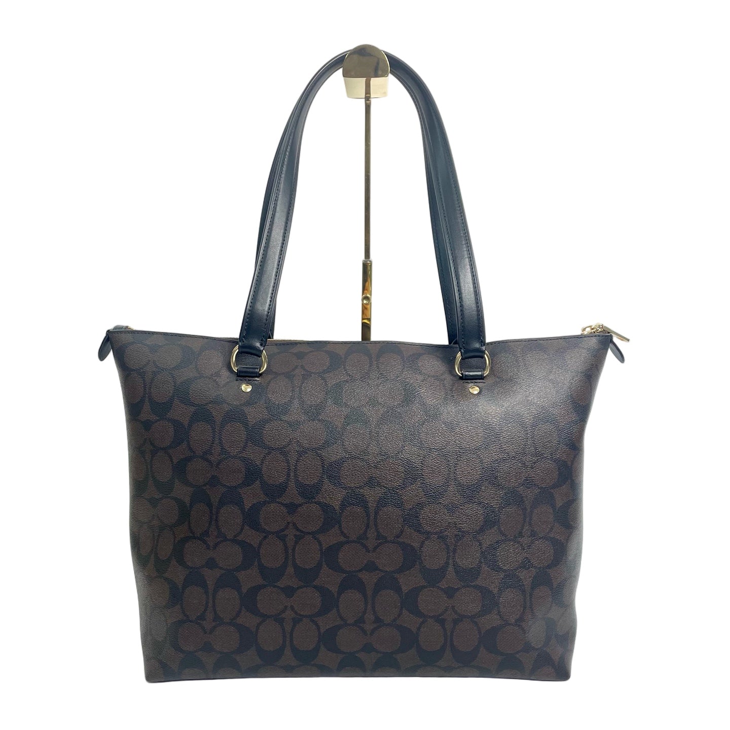 Coach Signature Canvas Large Zipper Tote Bag with Front Pocket - Brown/Black