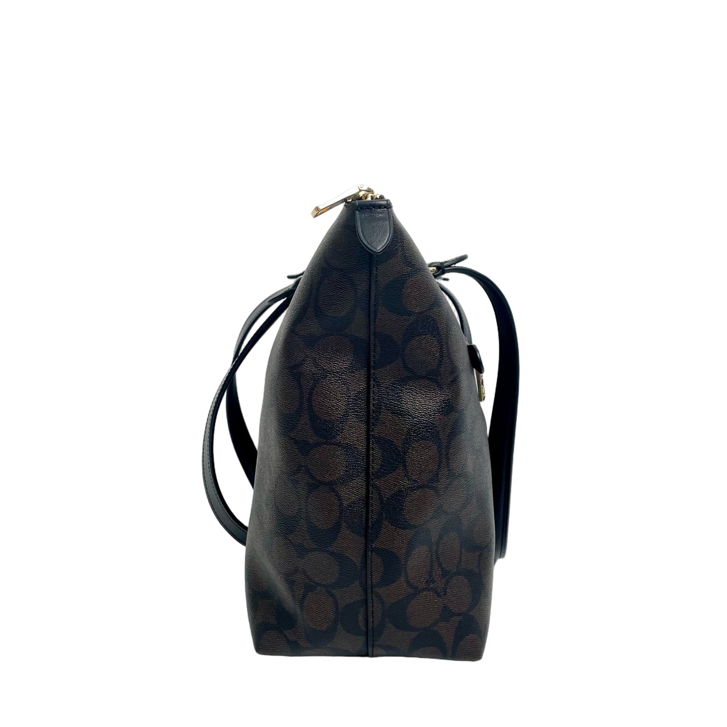 Coach Signature Canvas Large Zipper Tote Bag with Front Pocket - Brown/Black