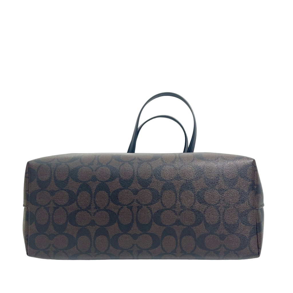 Coach Signature Canvas Large Zipper Tote Bag with Front Pocket - Brown/Black
