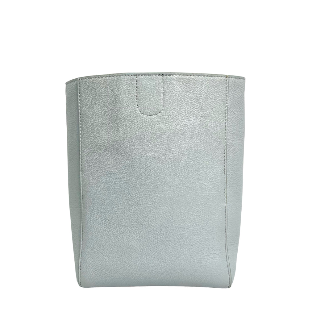 CELINE Sangle Small Bucket Bag in Pebbled Leather - Light Grey