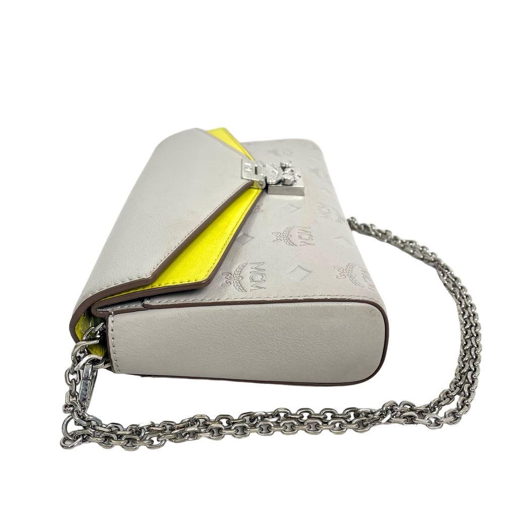 MCM Patricia Flap Shoulder Bag in Leather Monogram - Grey/Yellow