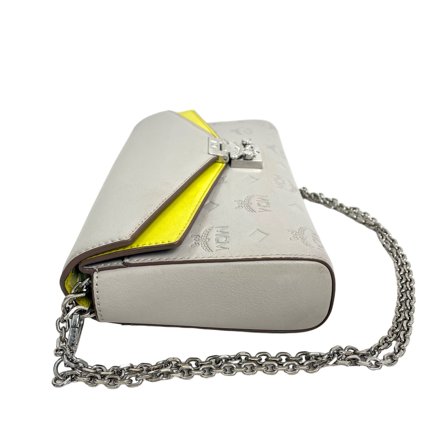MCM Patricia Flap Shoulder Bag in Leather Monogram - Grey/Yellow