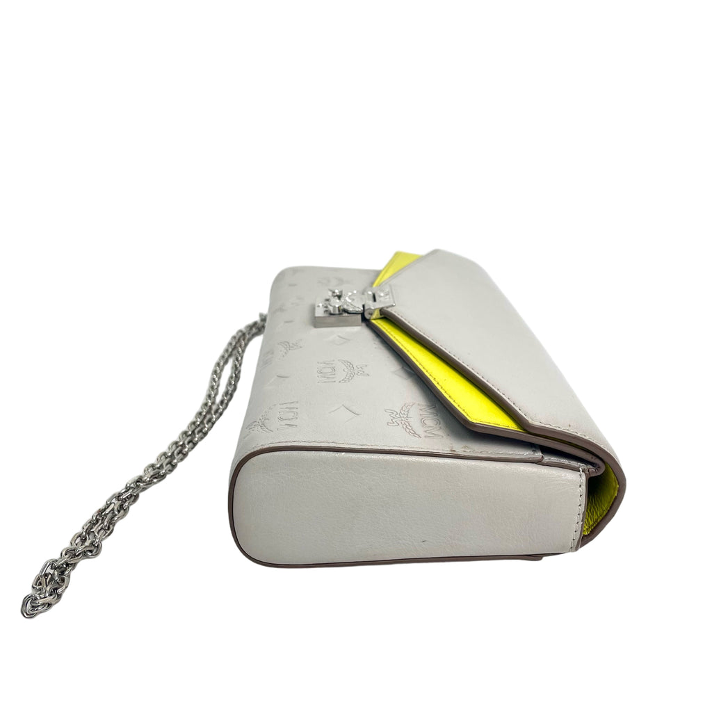 MCM Patricia Flap Shoulder Bag in Leather Monogram - Grey/Yellow