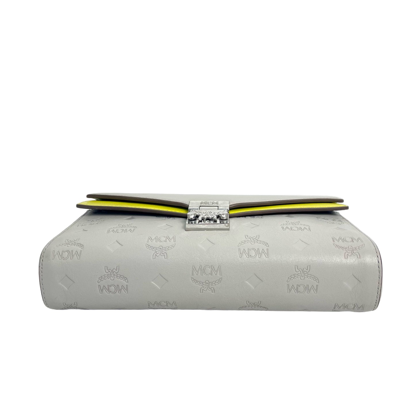 MCM Patricia Flap Shoulder Bag in Leather Monogram - Grey/Yellow