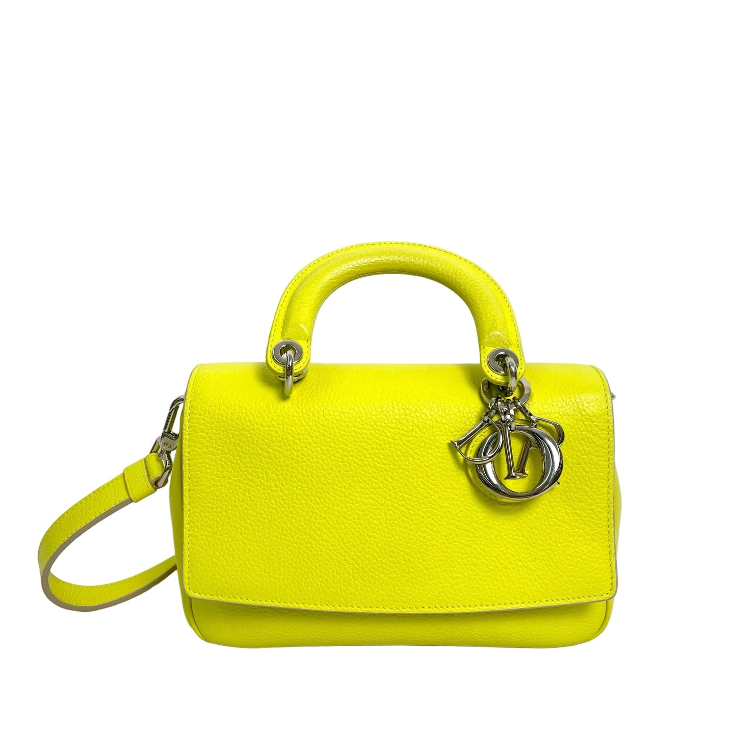 Christian Dior Pre-Owned Neon Yellow Lady Dior Flap Bag with Charms