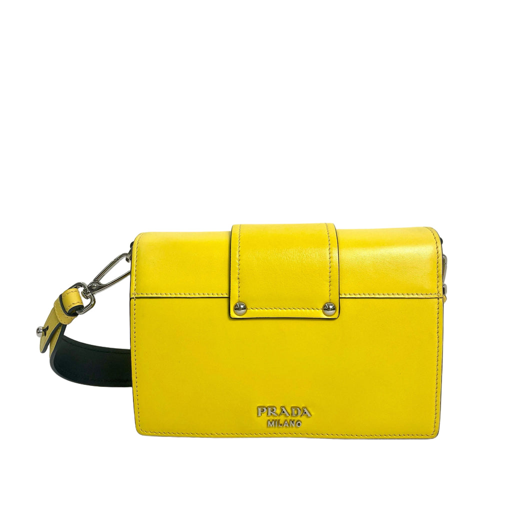 Prada Yellow Leather Plex Ribbon Bag with Turquoise Buckle