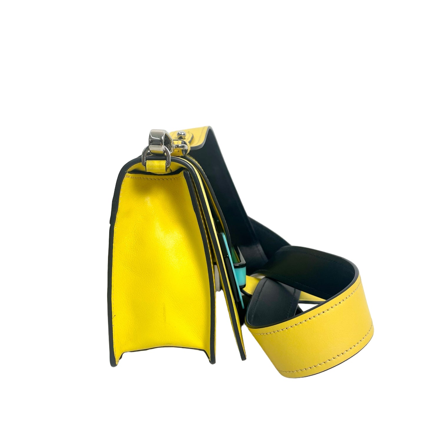 Prada Yellow Leather Plex Ribbon Bag with Turquoise Buckle