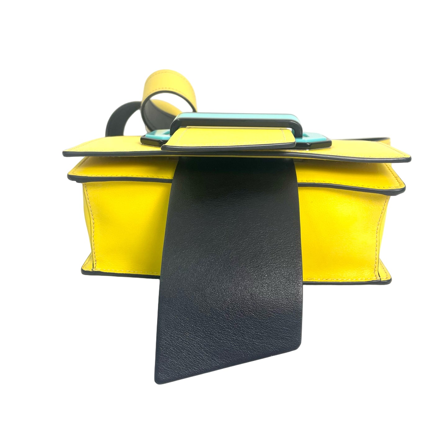 Prada Yellow Leather Plex Ribbon Bag with Turquoise Buckle