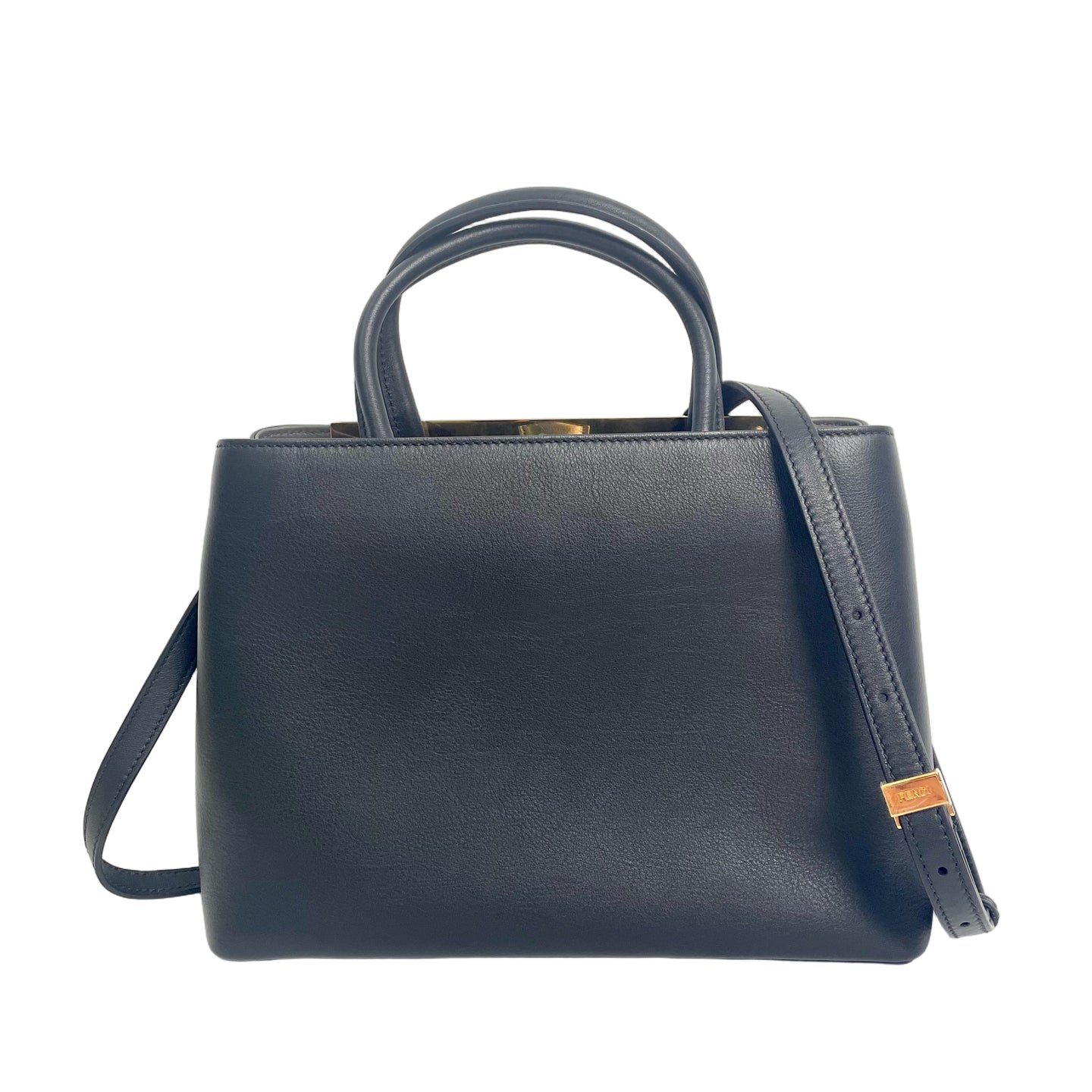 Fendi 2Jours Medium Black Grained Leather Top Handle Bag Shoulder Bag