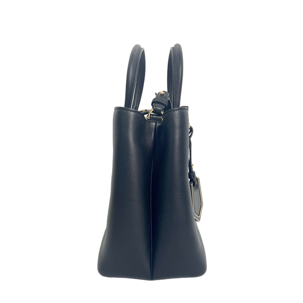 Fendi 2Jours Medium Black Grained Leather Top Handle Bag Shoulder Bag