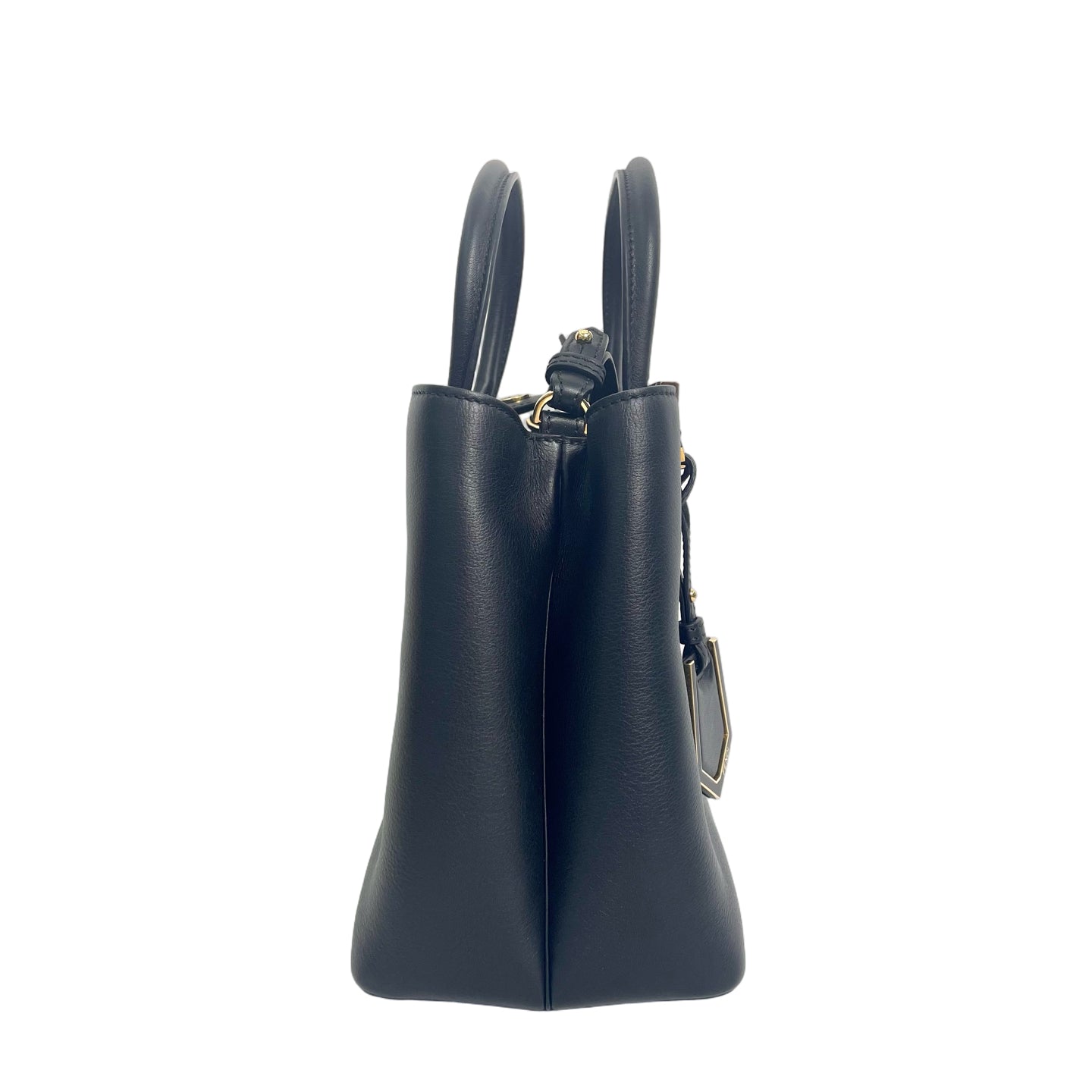 Fendi 2Jours Medium Black Grained Leather Top Handle Bag Shoulder Bag