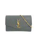 Saint Laurent YSL Cassandre Grey Grained Leather Wallet on Chain Shoulder Bag