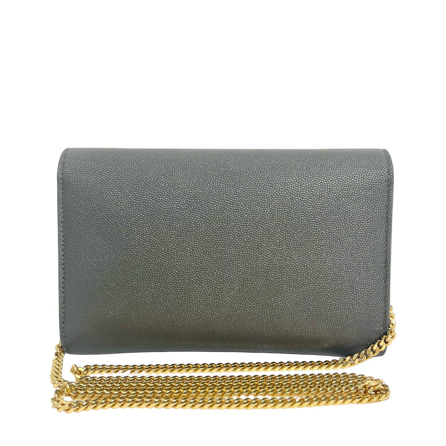Saint Laurent YSL Cassandre Grey Grained Leather Wallet on Chain Shoulder Bag