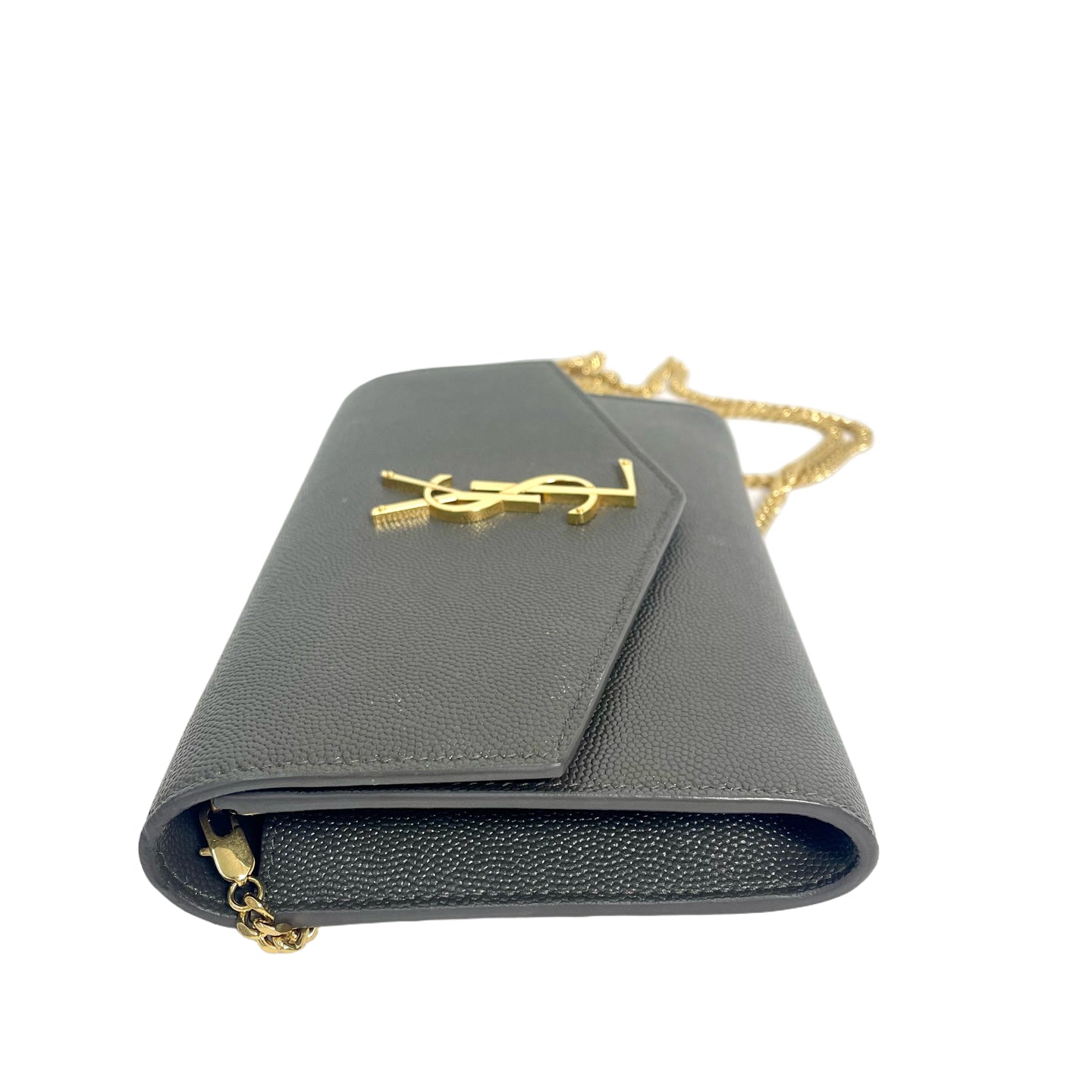 Saint Laurent YSL Cassandre Grey Grained Leather Wallet on Chain Shoulder Bag