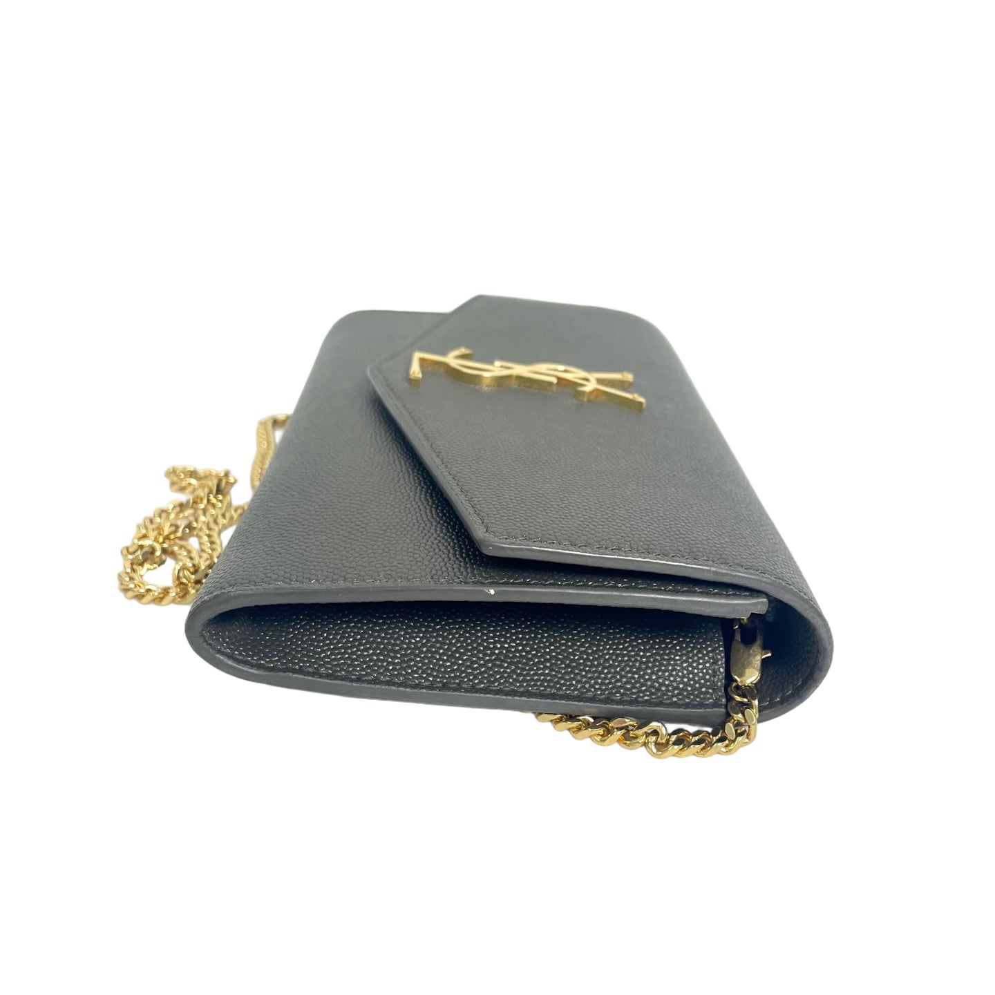 Saint Laurent YSL Cassandre Grey Grained Leather Wallet on Chain Shoulder Bag