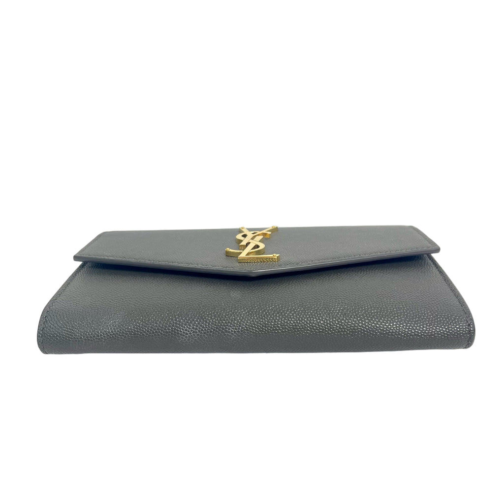 Saint Laurent YSL Cassandre Grey Grained Leather Wallet on Chain Shoulder Bag