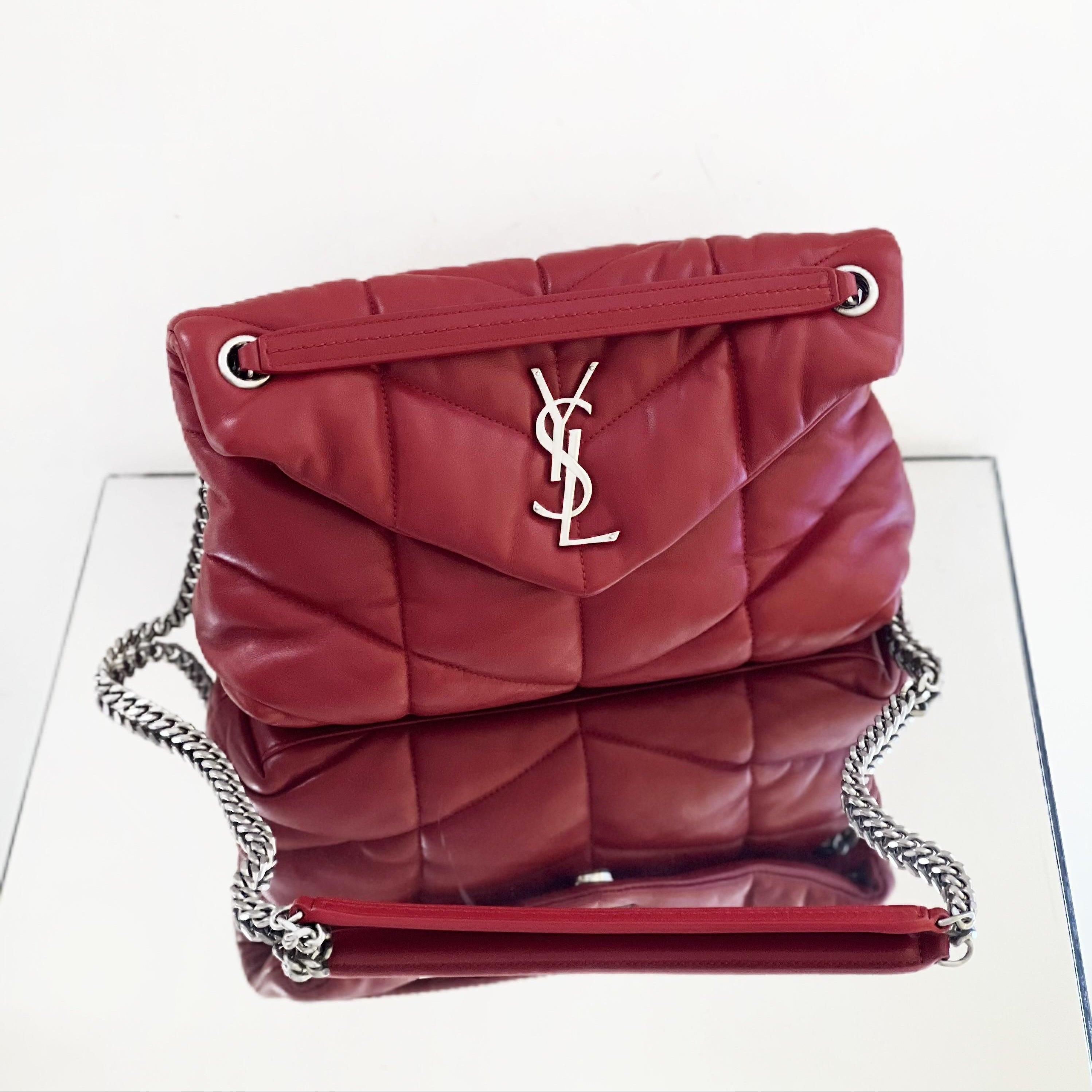 Saint Laurent Red Nappa Medium Puffer Loulou Shoulder Bag