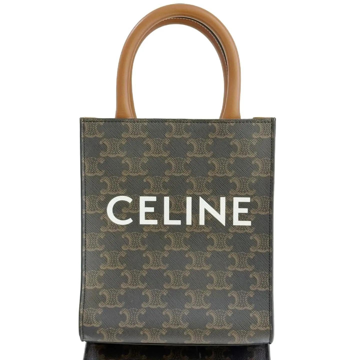 CELINE Mini Vertical Cab 2Way Bag Brown Canvas