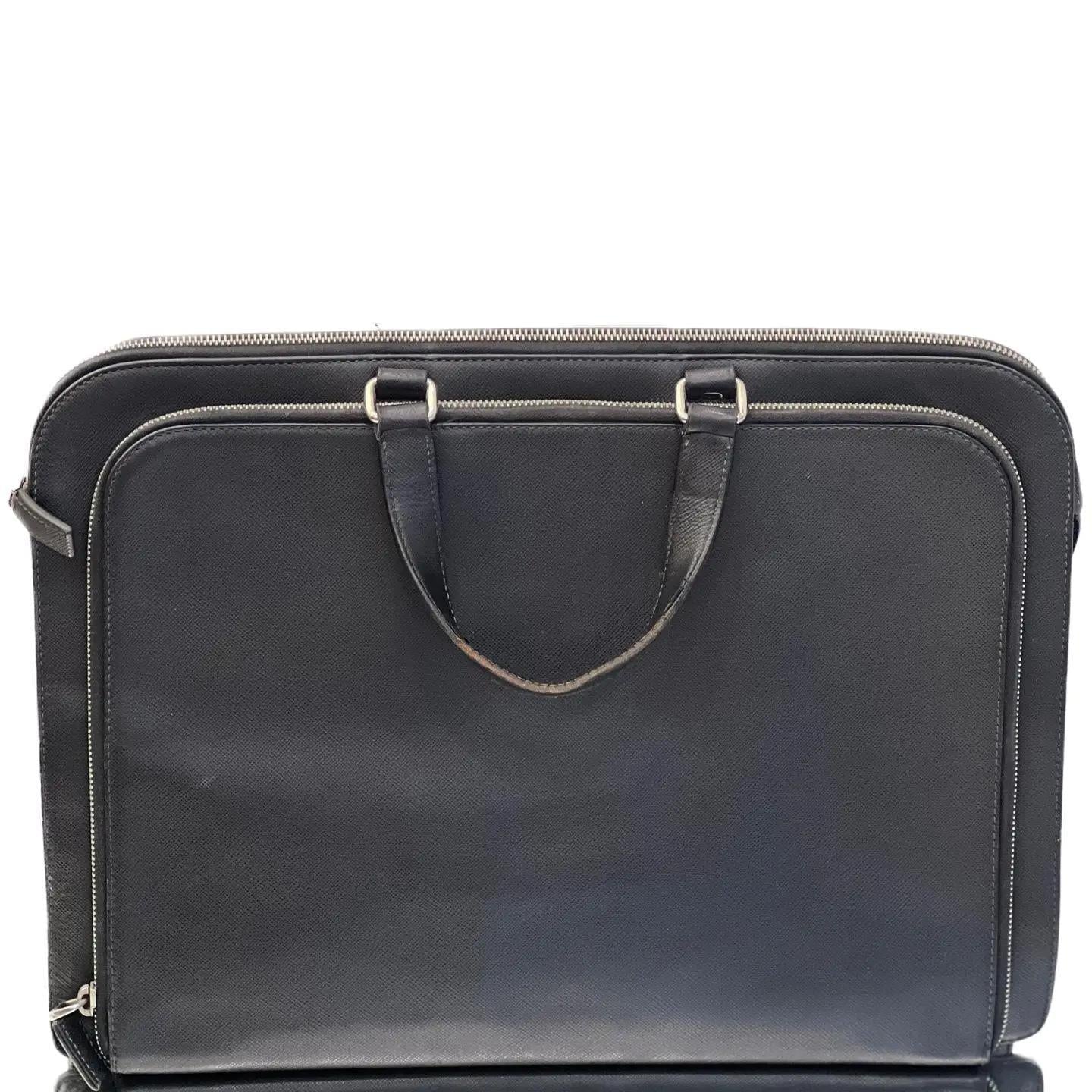 PRADA Triangle with Logo Briefcase Business Handbag Saffiano Black
