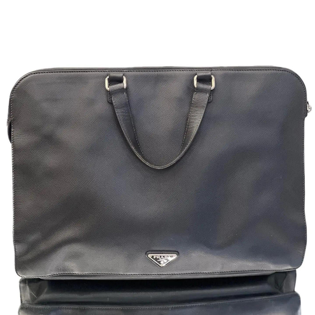 PRADA Triangle with Logo Briefcase Business Handbag Saffiano Black