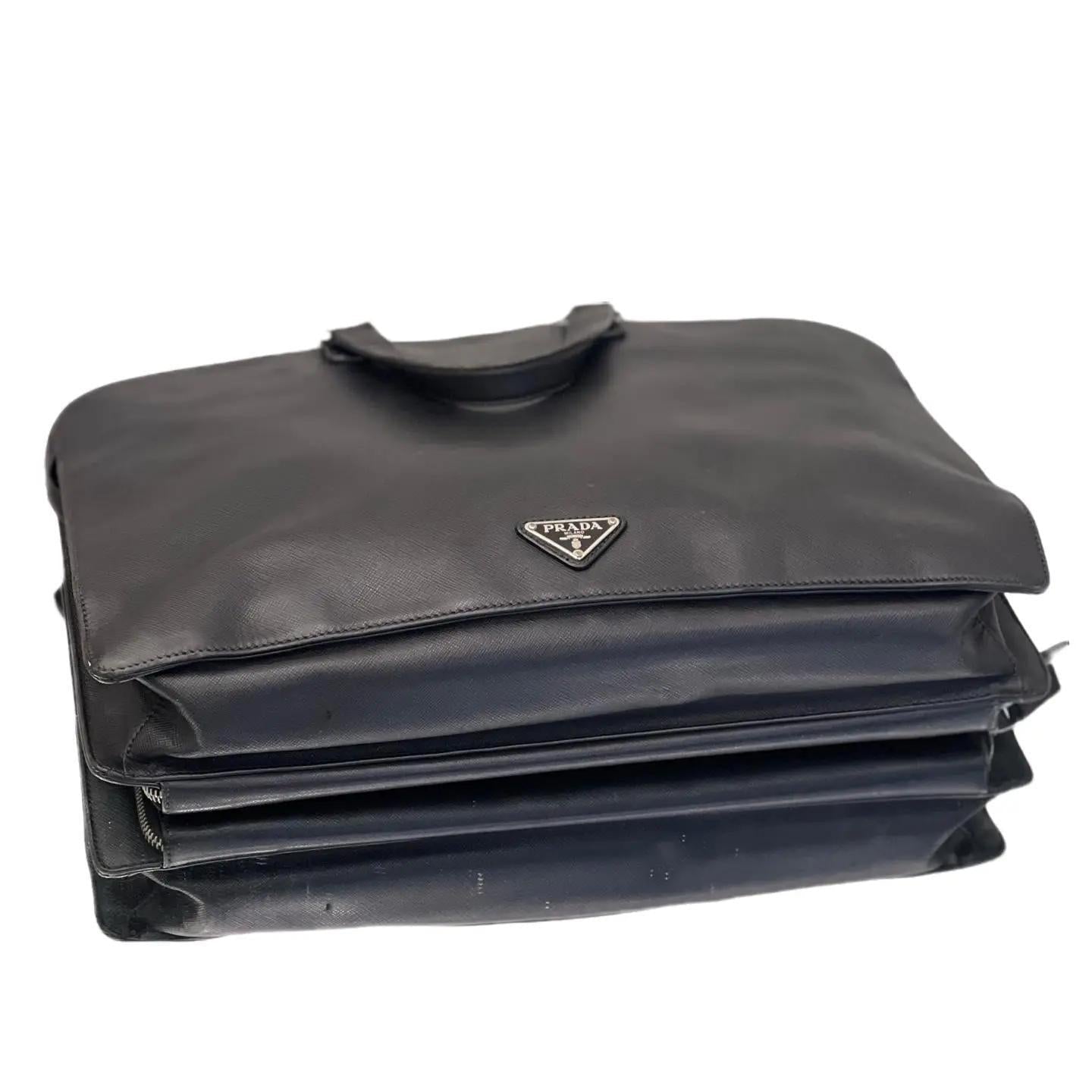 PRADA Triangle with Logo Briefcase Business Handbag Saffiano Black