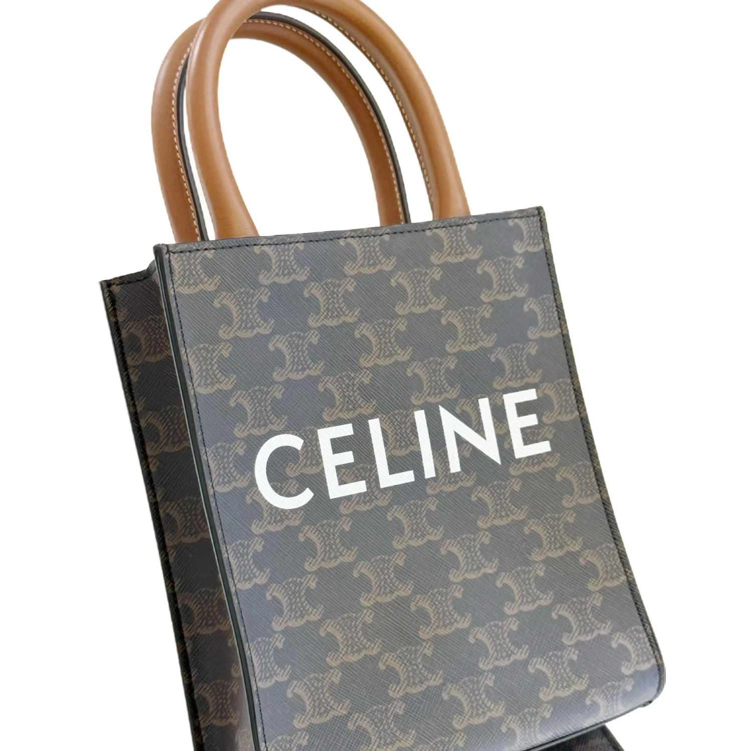 CELINE Mini Vertical Cab 2Way Bag Brown Canvas