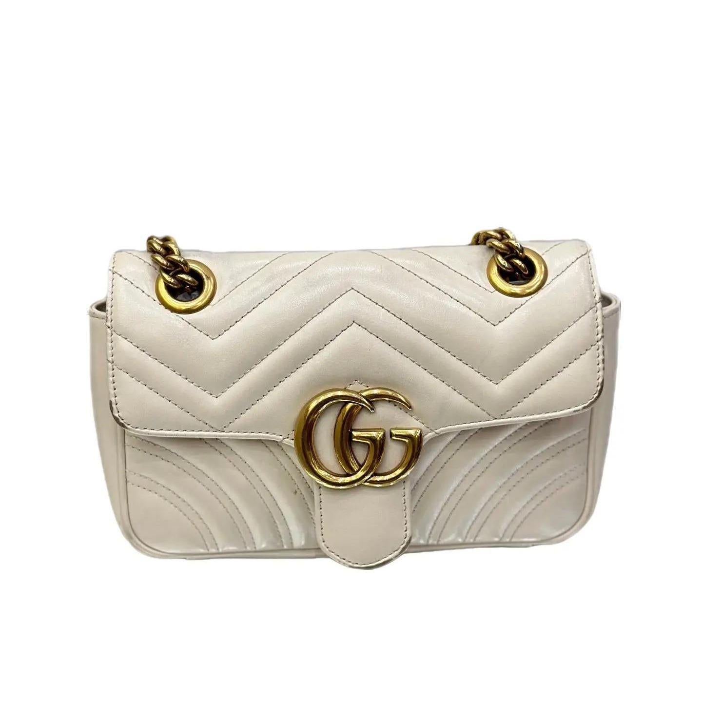 Gucci GG Marmont small shoulder bag in light grey leather
