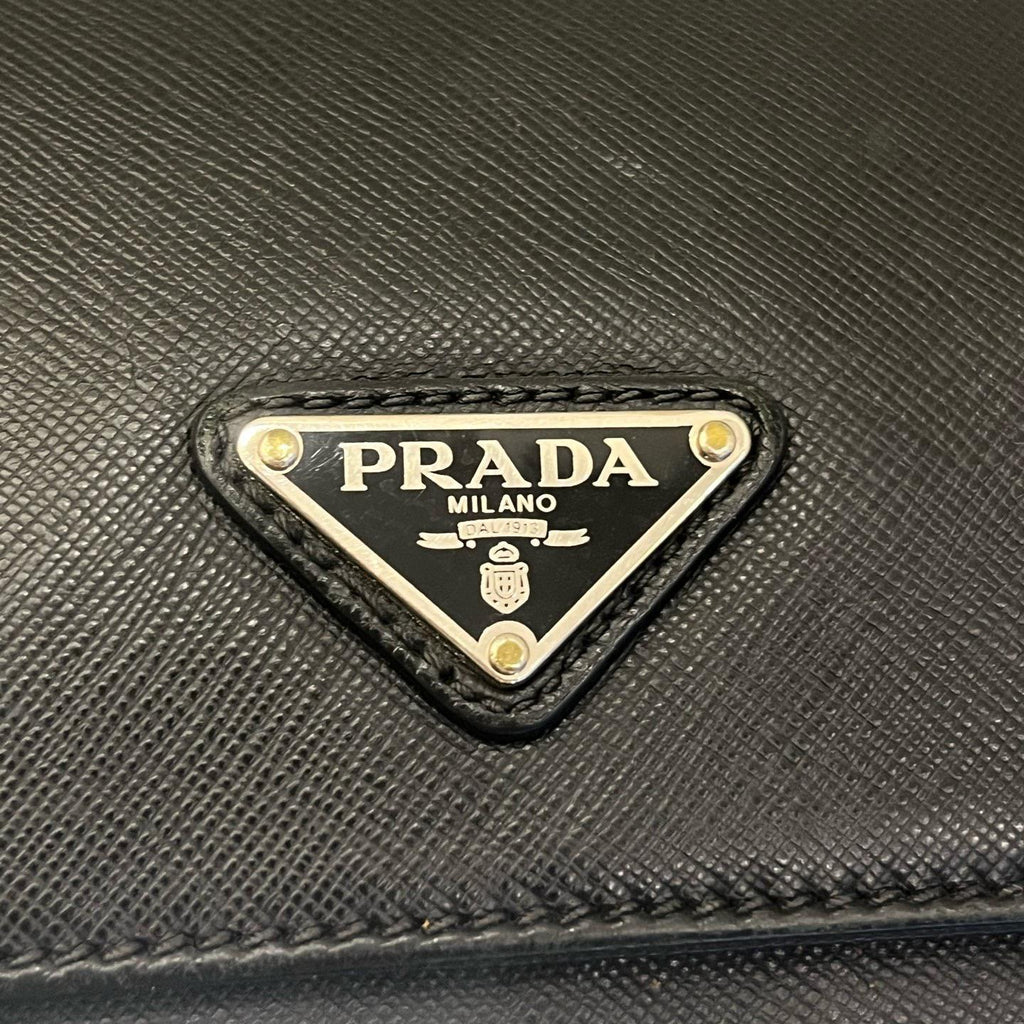PRADA Triangle with Logo Briefcase Business Handbag Saffiano Black