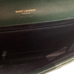 Saint Laurent Green Mixed Quilted Envelope Flap Wristlet Clutch