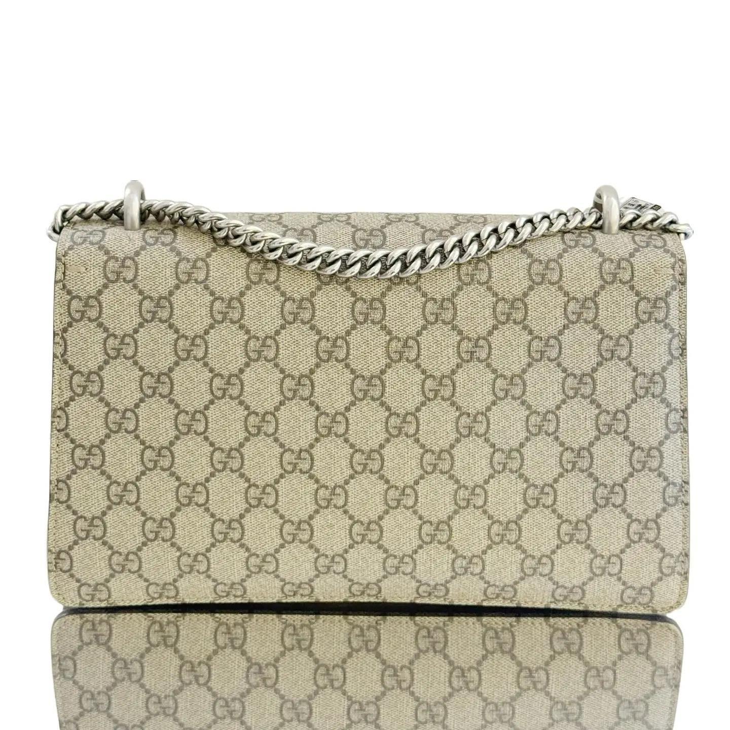Gucci Beige GG Supreme and Suede Medium Dionysus Shoulder Bag