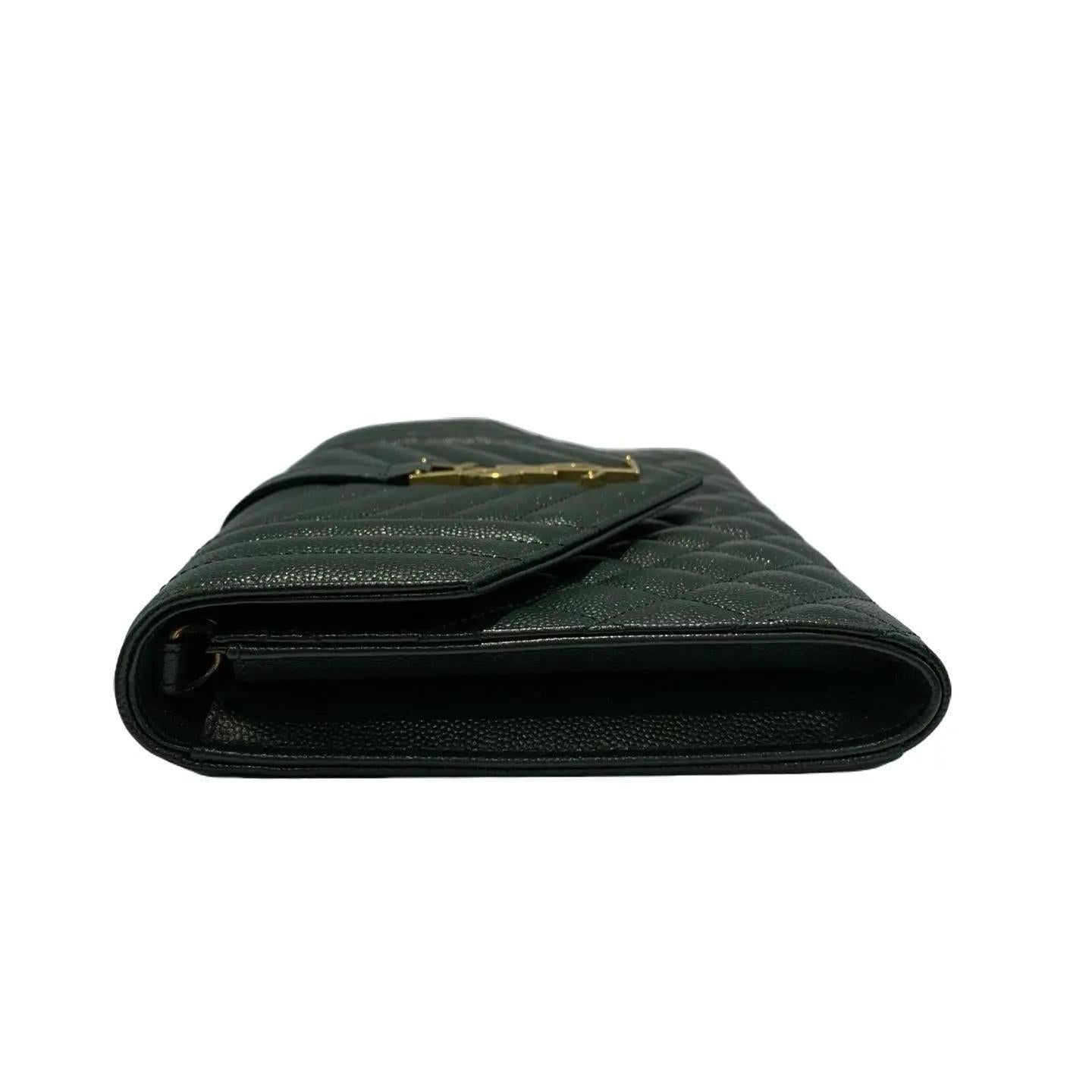 Saint Laurent Green Mixed Quilted Envelope Flap Wristlet Clutch