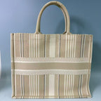 Christian Dior Large Book Tote in Beige Bayadère Embroidered Canvas