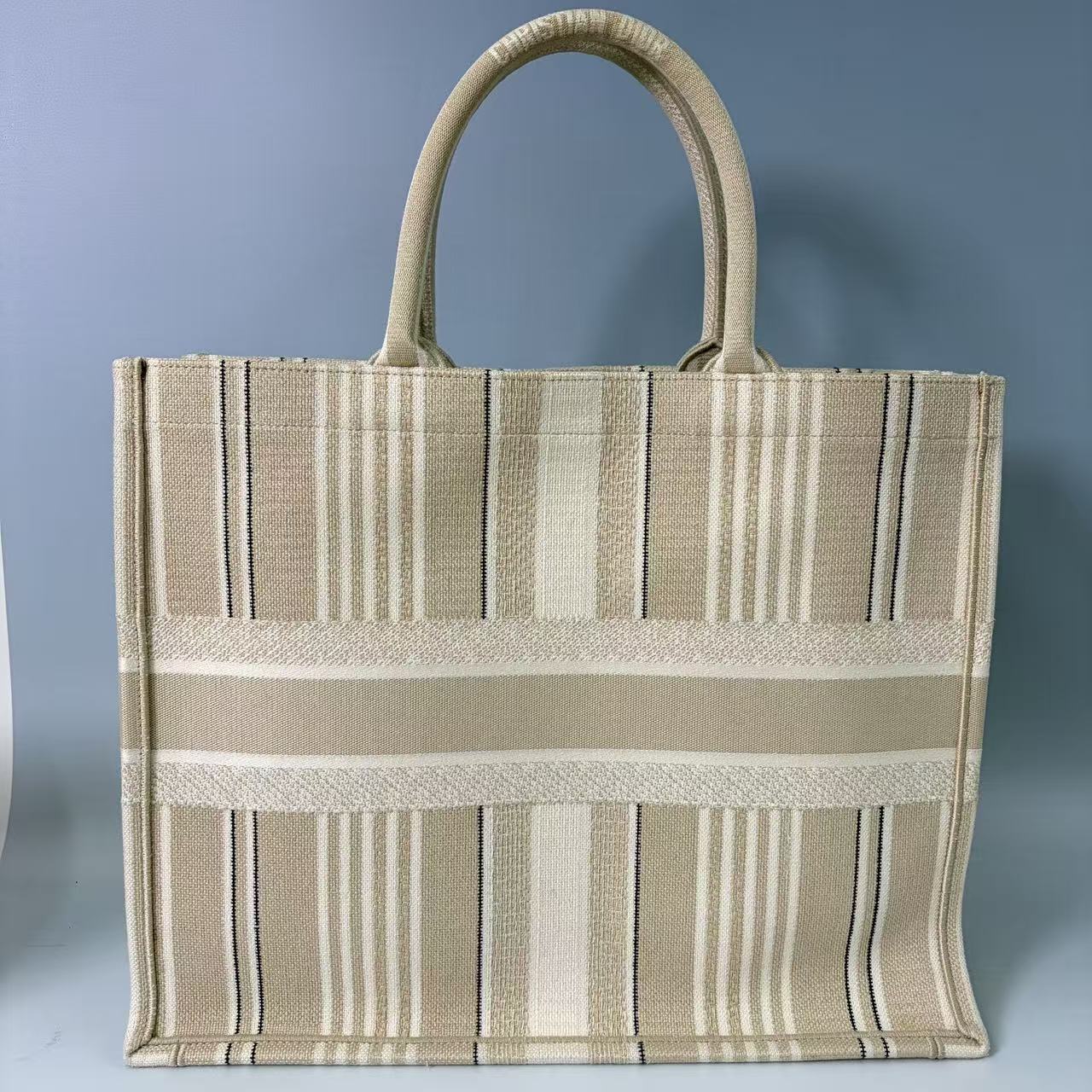 Christian Dior Large Book Tote in Beige Bayadère Embroidered Canvas