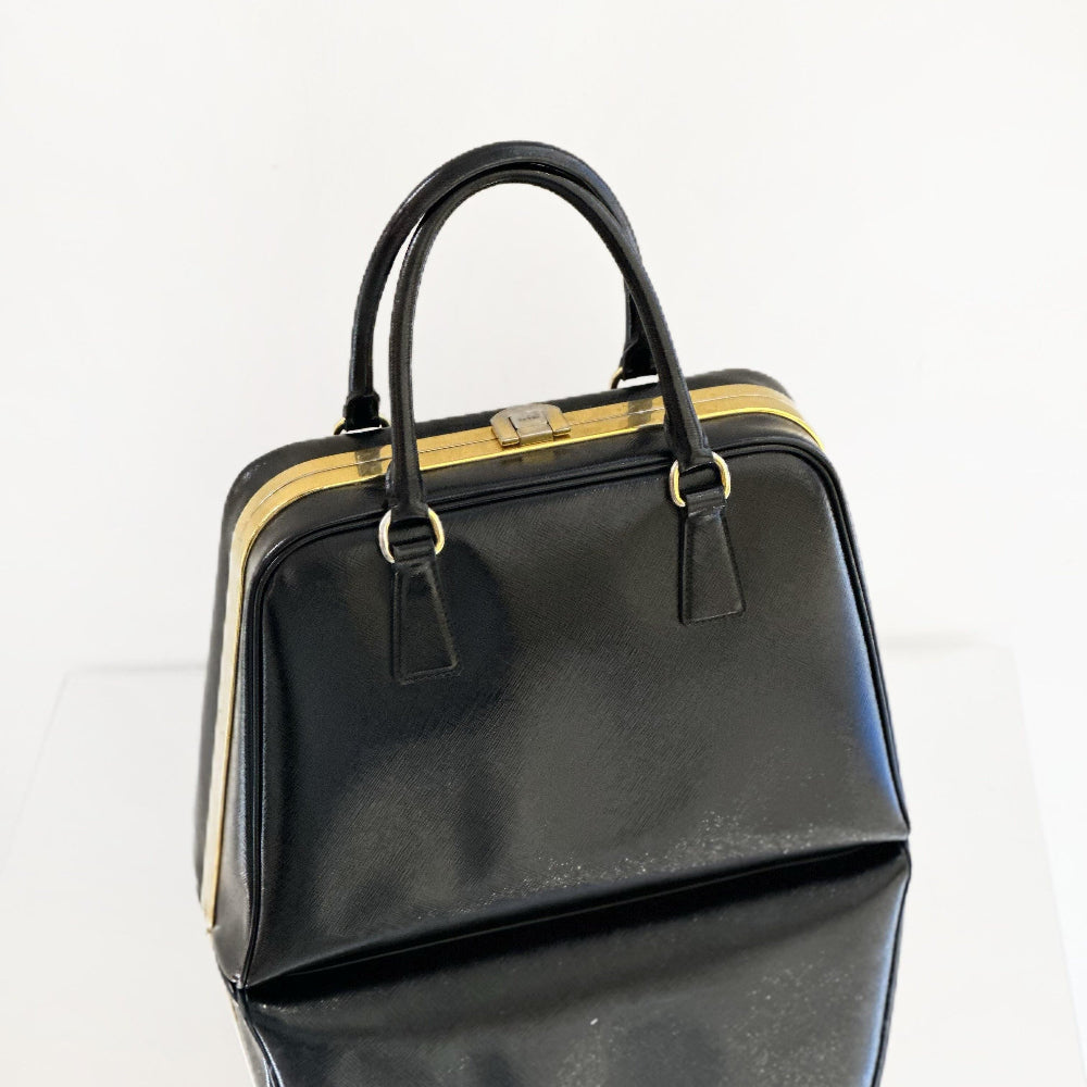 Prada Black Pyramid Frame Top Handle Bag