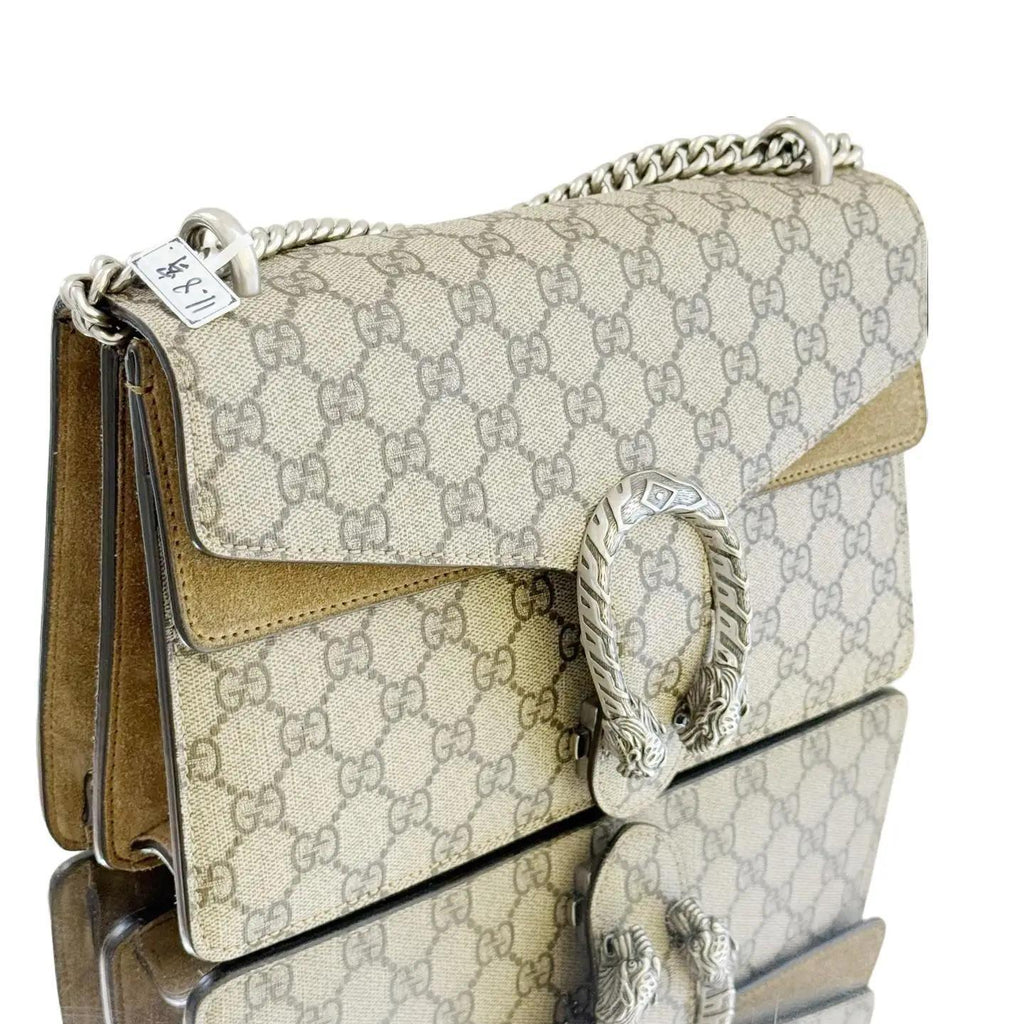 Gucci Beige GG Supreme and Suede Medium Dionysus Shoulder Bag