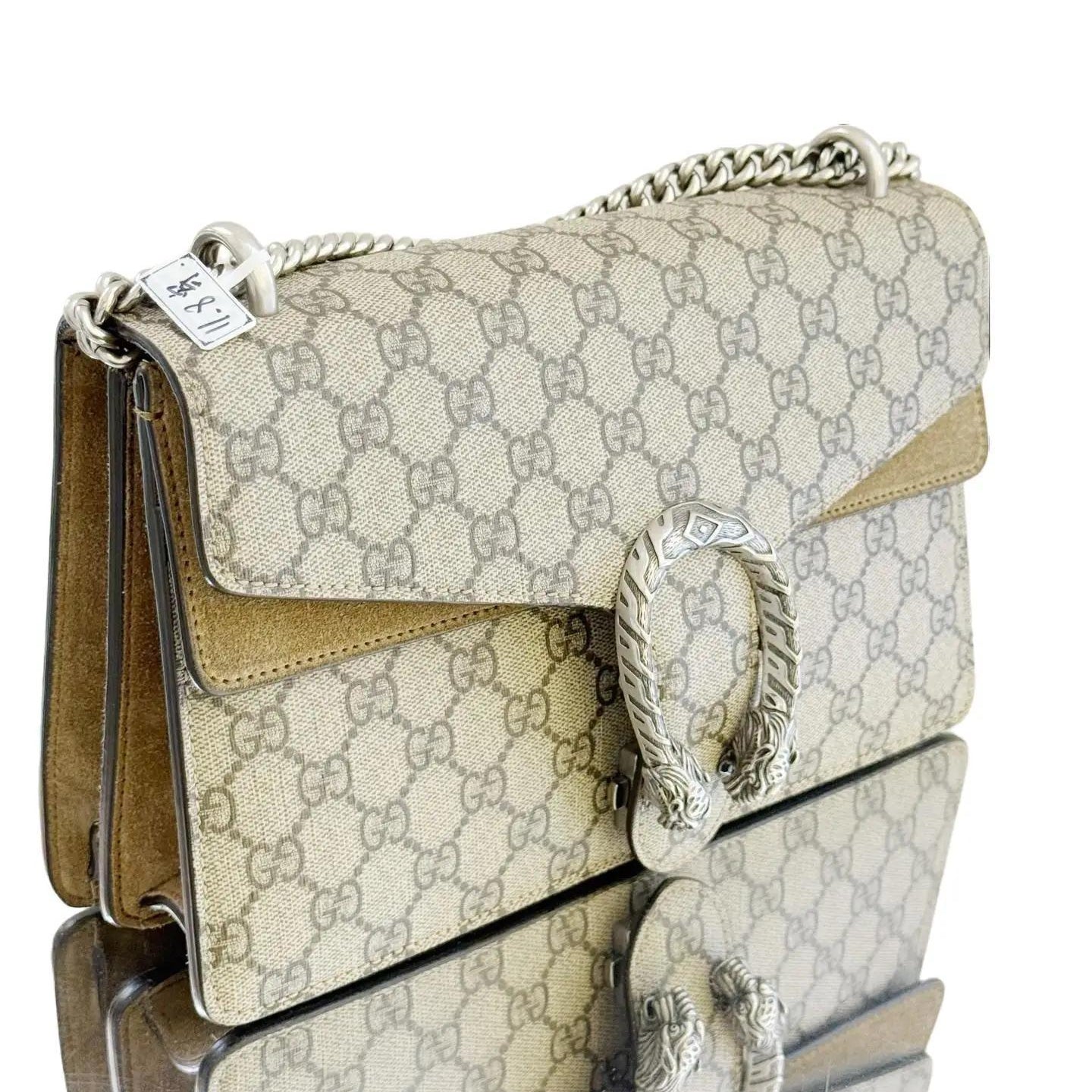 Gucci Beige GG Supreme and Suede Medium Dionysus Shoulder Bag